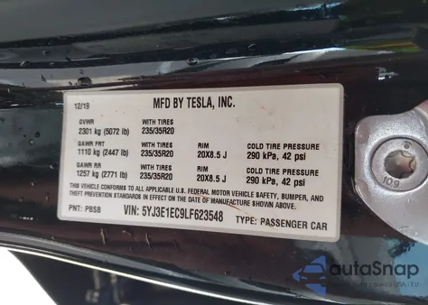2020 Tesla Model 3 Performance Dual Motor All-Wheel Drive from USA, damaged, VIN 5YJ3E1EC9LF623548